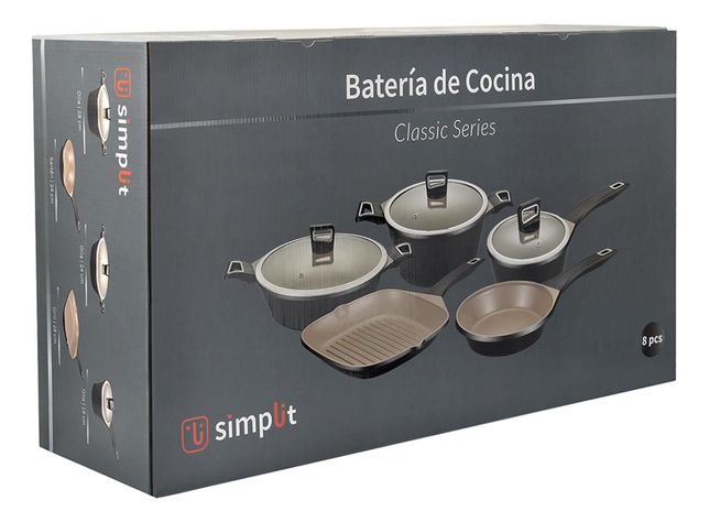 Kit Batería Cocina 8 Pza + Set 12 Utensilios Calipso Simplit-3