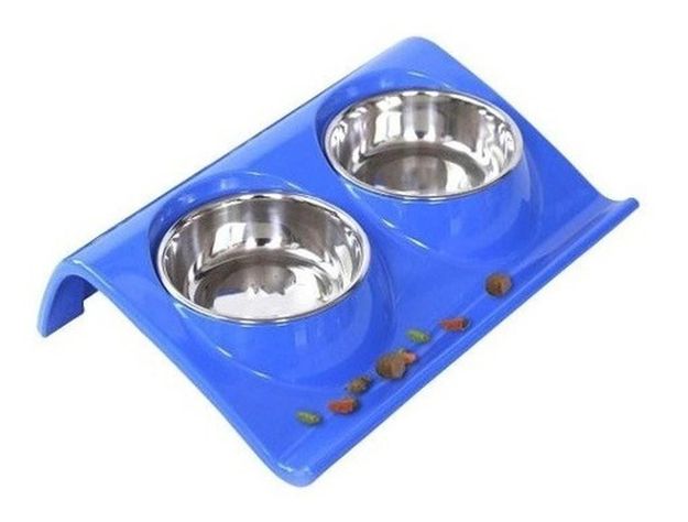 Plato Melamina Doble Z Talla M Azul Perro Mascan-0