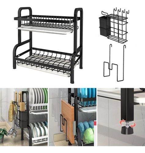 Secaplatos Escurridor 2 Niveles 17 Platos Negro Simplit-4