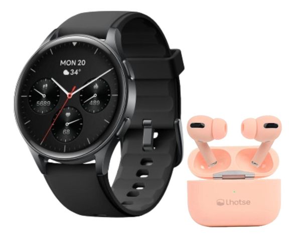 Pack Smartwatch Lhotse Vibe 05 Black + Audífonos Rosado-0