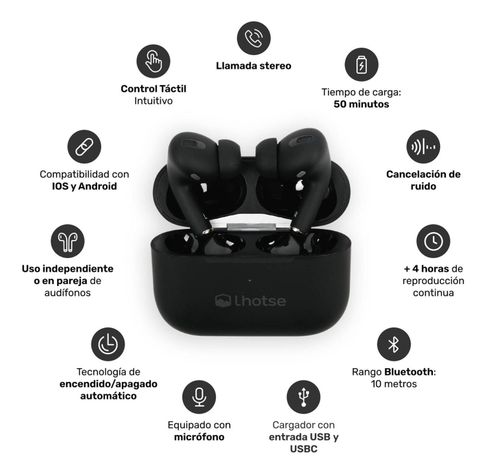 Pack Smartwatch Lhotse Vibe 05 Black + Audífonos Negro-4