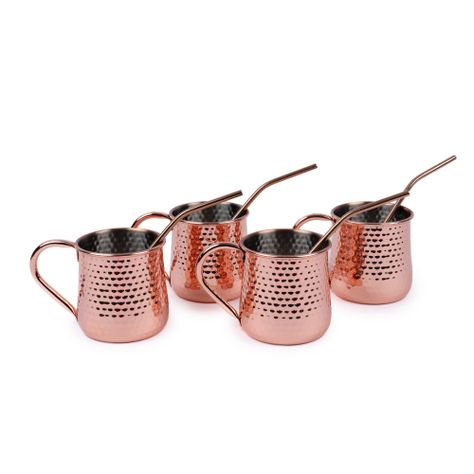Set 4 Vasos Moscow Mule Mojito Mug Cobre + Bombillas Simplit-0