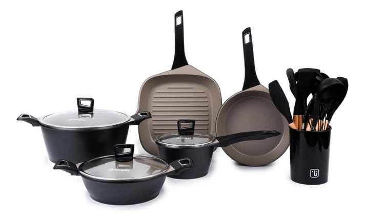 Kit Batería Cocina 8 Pza + Set 12 Utensilios Simplit-0