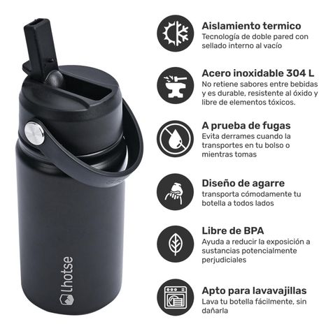 Botella Térmica Niño Hydro 360ml Negro + 2 Tapas Lhotse-1