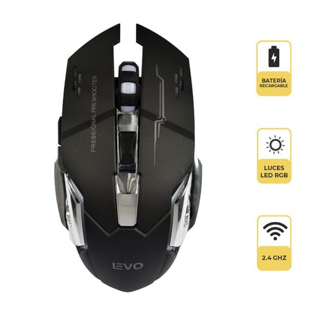 Mouse Gamer Inalámbrico 6 botones Luz Led Levo-1