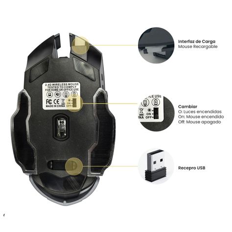 Mouse Gamer Inalámbrico 6 botones Luz Led Levo-2