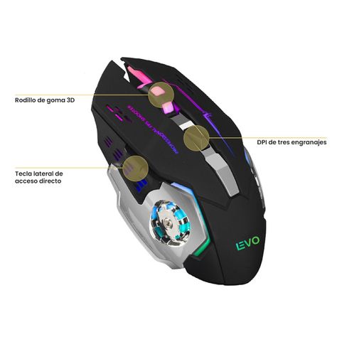 Mouse Gamer Inalámbrico 6 botones Luz Led Levo-3