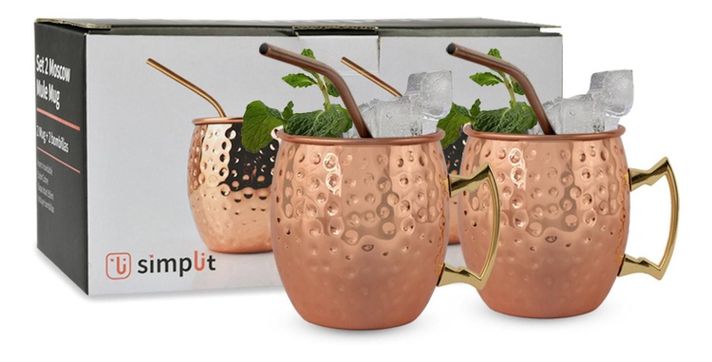 Set 2 Vasos Moscow Mule Mug Cobre + Bombillas Simplit-2