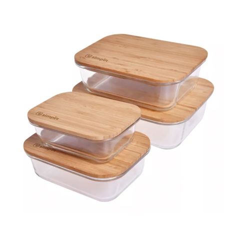 Set 4 Contenedores de Vidrio Herméticos Tapa Bamboo Simplit-3