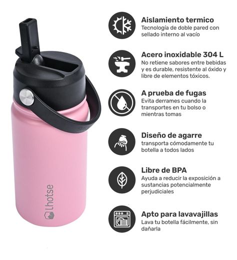 Botella Térmica Niño Hydro 360ml Rosado + 2 Tapas Lhotse-1