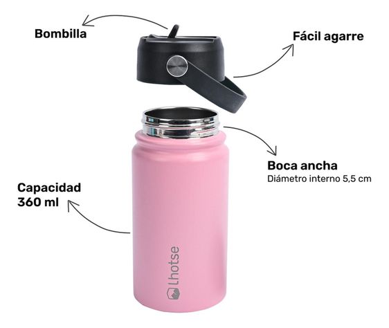 Botella Térmica Niño Hydro 360ml Rosado + 2 Tapas Lhotse-2