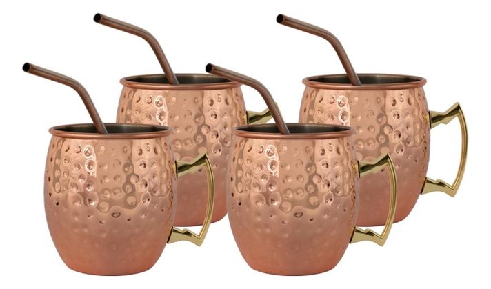 Set 4 Vasos Moscow Mule Mug Cobre + Bombillas Simplit-0