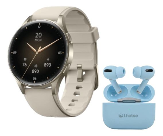 Pack Smartwatch Lhotse Vibe 05 Cream + Audífonos Celeste-0