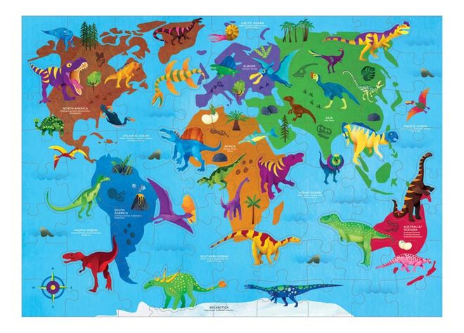 Puzzle 80pcs Geografía Dinosaurios Mudpuppy-0