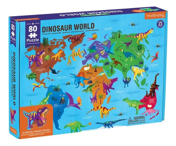 Puzzle 80pcs Geografía Dinosaurios Mudpuppy-1