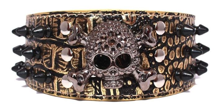 Collar Perro Calavera Puntas Redondas 3Xl Dorado Mascan-0