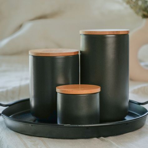 Contenedor de Cerámica Hermético Tapa Madera S Negro Simplit-1
