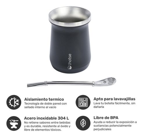 Termo Liquido Classic 1,3 lts + Mate Bombilla Lhotse Black-3