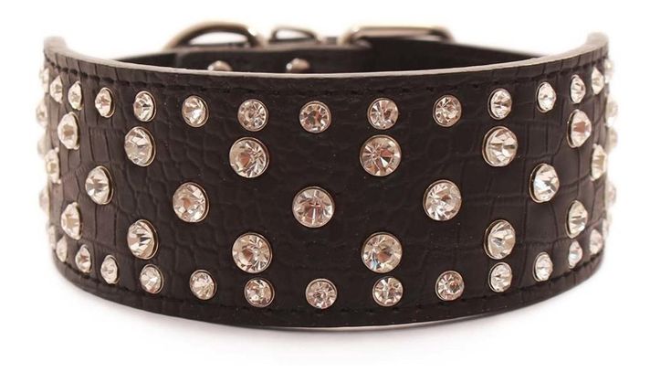 Collar Perro Con Diamantes Eco Cuero 2Xl Negro Mascan-0