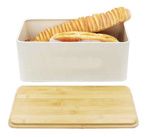 Panera Metálica con Tapa Bamboo Blanca Simplit-1