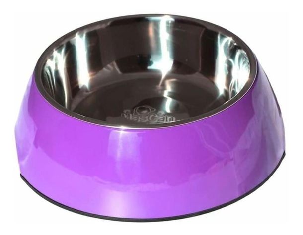 Plato Melamina Sólido Redondo Morado Para Perro Xl Mascan-0