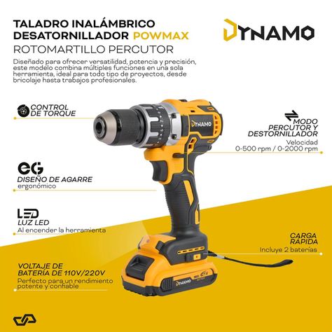 Taladro Inalámbrico Dynamo Rotomartillo Percutor 2 Baterías-1
