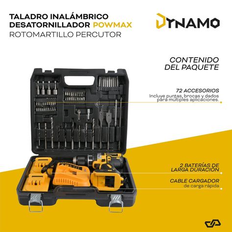 Taladro Inalámbrico Dynamo Rotomartillo Percutor 2 Baterías-3