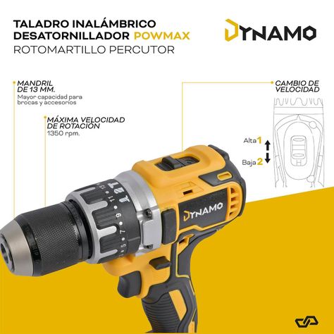 Taladro Inalámbrico Dynamo Rotomartillo Percutor 2 Baterías-6