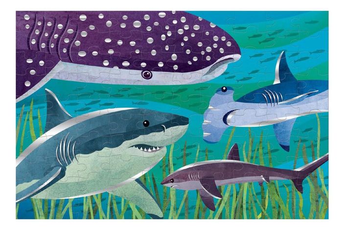 Puzzle 100Pcs Con Aluminio Tiburones Mudpuppy-0