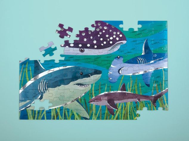 Puzzle 100Pcs Con Aluminio Tiburones Mudpuppy-2