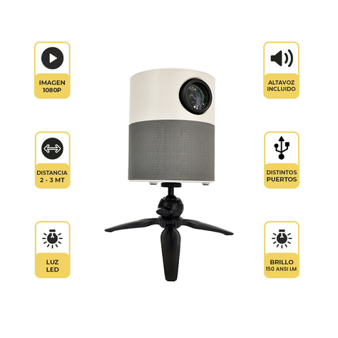 Proyector Led Portátil 360º + Telón Mural 60 pulgadas Levo-3