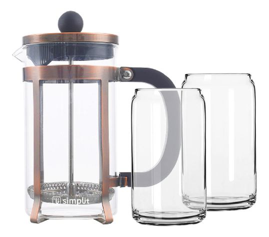 Pack Cafetera Francesa 600 ml + Set 2 Vasos 550 ml Simplit-0