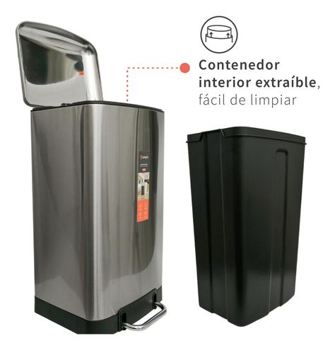Basurero Cocina Iron 40lts Pedal Acero Inox Simplit-5