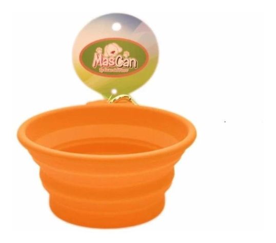Plato Plegable Silicona Simple Naranja Para Perro M Mascan-0