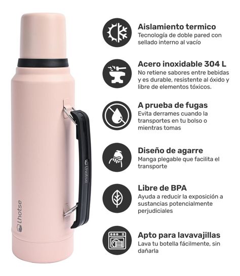 Termo Liquido Classic 1,3 lts + Mate Bombilla Lhotse Pink-1