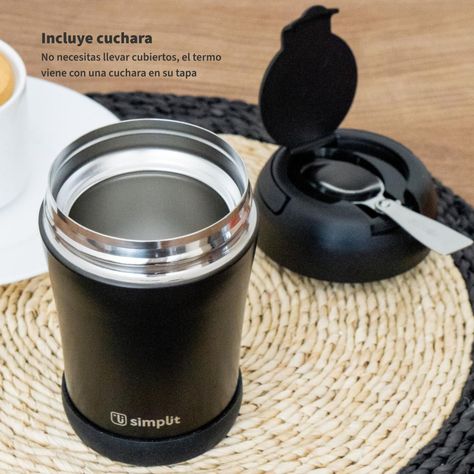 Termo Comida 400ml Negro Cuchara Acero Inox Simplit-1
