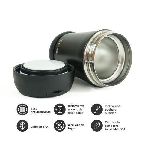 Termo Comida 400ml Negro Cuchara Acero Inox Simplit-2