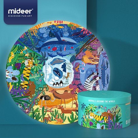 Puzzle 150pcs Redondo Animales Alrededor Del Mundo Mideer-1