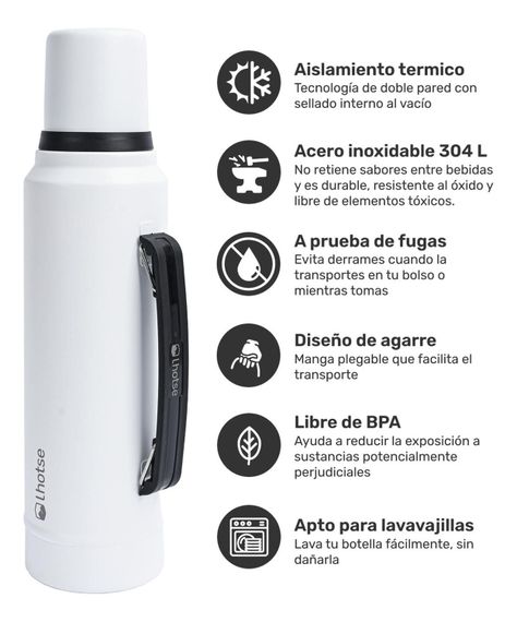 Termo Liquido Classic 1,3 lts + Mate Bombilla Lhotse White-1