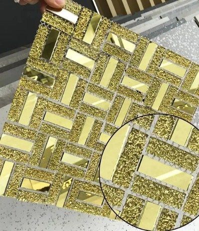 Pegatina Mosaico de Metal tipo espejo dorado 3D autoadhesivo 30x30-0