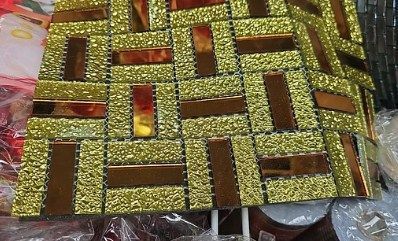Pegatina Mosaico de Metal tipo espejo dorado 3D autoadhesivo 30x30-1