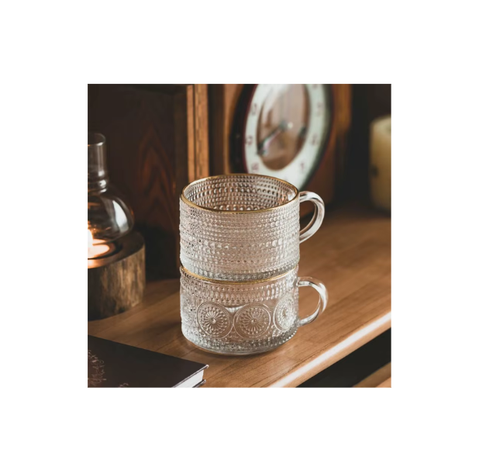 SET 2 TAZAS PARA CAFE Y TE de Cristal con Tapa de Bambú Diseño Girasol-1