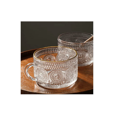 SET 2 TAZAS PARA CAFE Y TE de Cristal con Tapa de Bambú Diseño Girasol-2