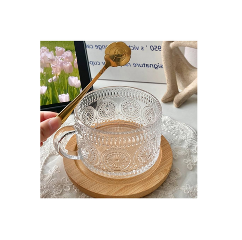 SET 2 TAZAS PARA CAFE Y TE de Cristal con Tapa de Bambú Diseño Girasol-3