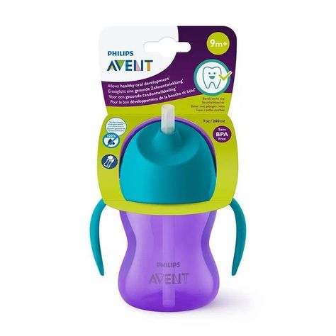 Vaso Bombilla Flexible 200ml Avent Dino Morado 9m+ SCF796/02-2