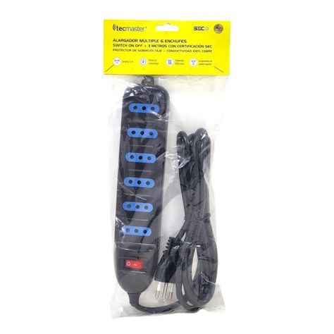 Alargador Eléctrico 6Pos 3mt Switch Tm-800100bk Tecmaster-5