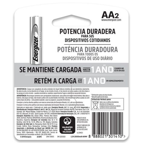 Pack 2 Pilas AA Recargables Energizer 2000mha-2
