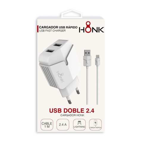 Cargador Pared Doble y Cable Lightning Honk 2.4A -2