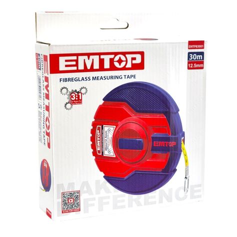 Cinta Métrica Fibra de Vidrio 30mt x 12.5mm Emtop EMTP83001-4
