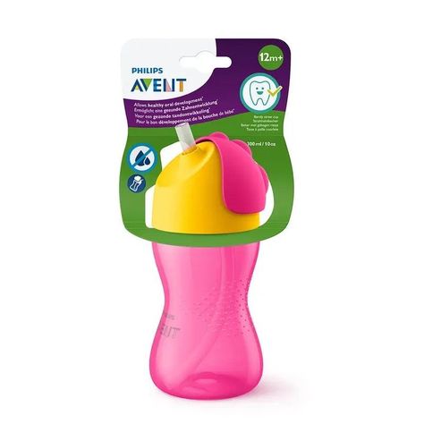 Vaso Bombilla Flexible 300ml Avent Dino Rosado 12m+ SCF798/02-1